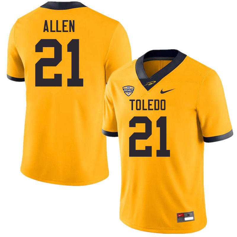 Toledo Rockets #21 Julian Allen College Football Jerseys Stitched Sale-Gold